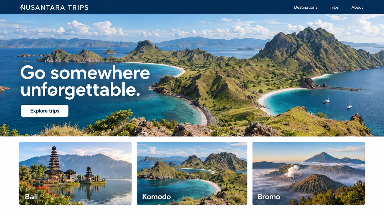 Nusantara Trips website concept featuring Komodo and travel experiences in Indonesia